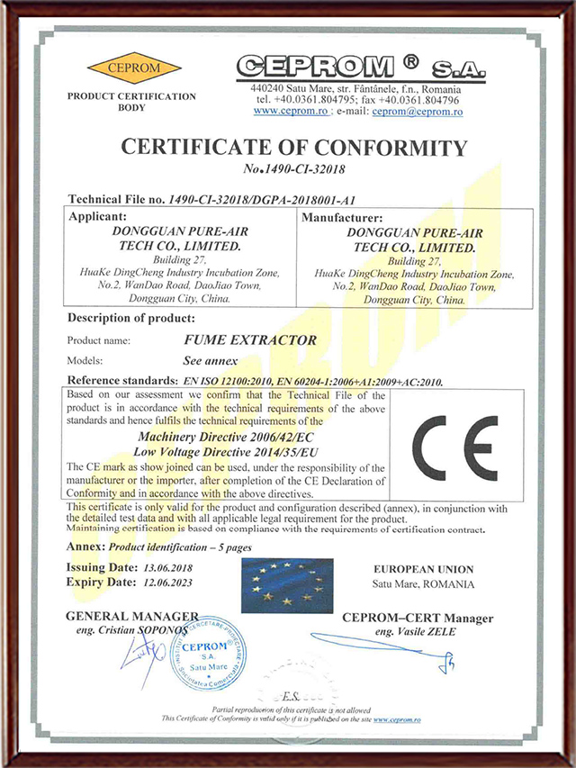 PURE-AIR CE CERTIFICIATION-Page 1