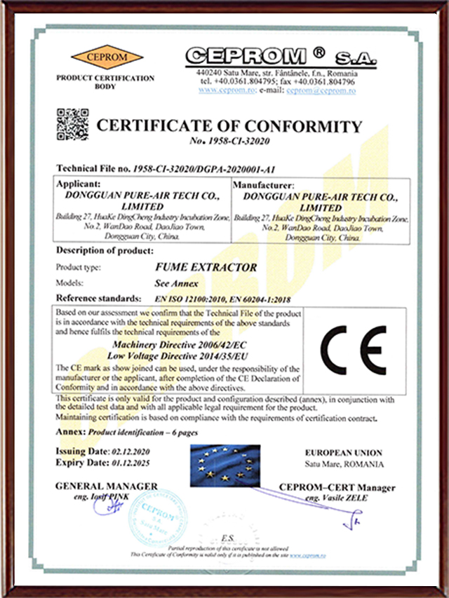 PURE-AIR CE CERTIFICIATION-2022